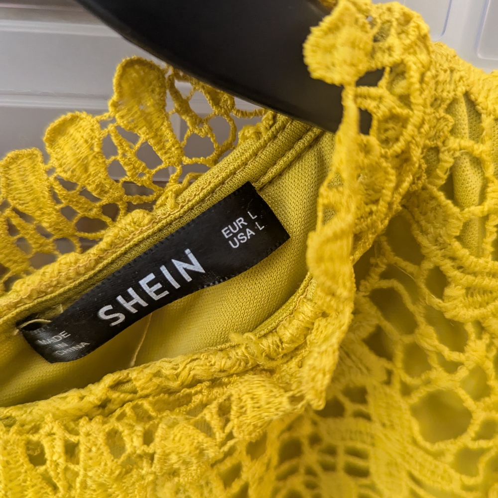 FLASH SALE 5/15/26 SHEIN Yellow Floral Lace Mini Dress - Picture 3 of 4